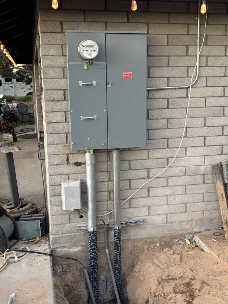 Service panel and meter on a brick wall