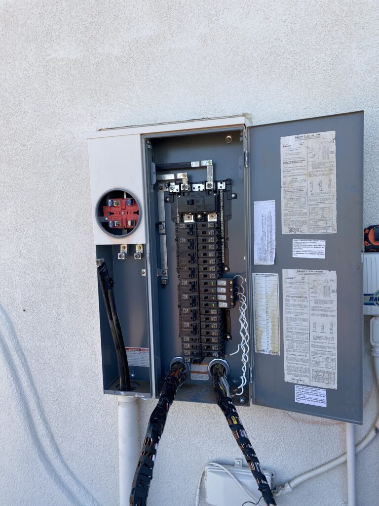 Residential panel with breakers and meter
